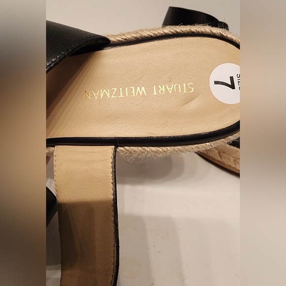 Stuart Weitzman Lexia Leather Black Espadrille Wedge Women’s Sandal Size 7 - Picture 11 of 12